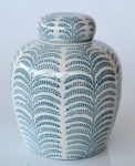 Blue & White Fern China Jar With Lid – 24X20CM