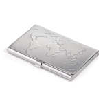 Business Card Case With Embossed World Map 9CM - Silver Colour