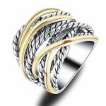 Mytys Two Tone Statement Ring Gold Plated Twisted Rope Crossover Wide Band Ring For Women Vintage Modern Chunky Fashion Jewelry