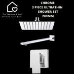 Chrome 3 Piece Ultrathin Shower Set - 200MM Square