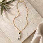 Two Tone Horn Pendant Long Necklace - Gold Free