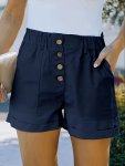 Solid Color Button Front Shorts Casual Elastic Waist Loose Simple Shorts For Spring & Summer Women's Clothing