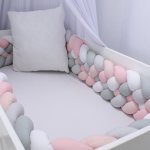 Cot Bumper Braided 5 Strand Light Pink Grey And White