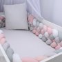Cot Bumper Braided 5 Strand Light Pink Grey And White