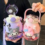 1PC Sanrio Series Large Capacity Water Cup Cute Cartoon Water Bottle With Flip Top And Straw Kuromi My Melody And Cinnamonroll S