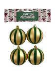 4 Striped Christmas Baubles - None Green