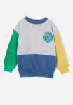 Cotton On Unisex Organic Dusty Fleece Crew - Fog Grey Marle Colour Block have More Fun