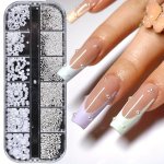 Flat Back Nail Pearl Beads White Pearls For Nails Caviar Bead Nail Art Charms Decor Half Shape Design 3D Crystals Rhinestones Ma