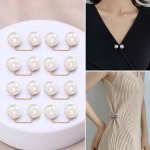 8PCS Faux Pearls T- Shirt Tie Clips Set Wrap Holder Waist Buckle Button Clothing Decoration
