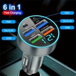 Car Charger 6 Ports USB Super Fast Charging Intelligent Phone Charging Voltage Detection Digital Display Car Adapter Mobile Phon