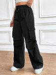 Flap Pockets Drawstring Waist Pants Casual Loose Wide Leg Pants For Spring & Fall Women's Clothing