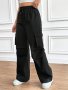 Flap Pockets Drawstring Waist Pants Casual Loose Wide Leg Pants For Spring & Fall Women's Clothing