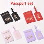 2PCS Passport Holder Luggage Tag Set Passport Clip + Luggage Label Couple Passport Bag Set World Map Printed Pu Leather Travel Essential Document Bag