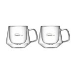 - A Cute Set Of 2 Double Walled Glass Coffee Mugs - 250ML