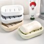 Japanese Thickened Double Layer Soap Dish Set Plastic Rectangular Draining Soap Holder With Lid Portable Travel Soap Case - Pack Of 1 Halloween Christmas Decorations