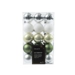 Baubles Set Of 30 6CM Silver White Green & Silver