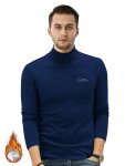 Casual Men's Plus Fleece Warm Slim Fit Long Sleeve Turtleneck Knitted T-Shirt For Spring Fall Outdoor Gift For Men
