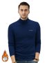 Casual Men's Plus Fleece Warm Slim Fit Long Sleeve Turtleneck Knitted T-shirt For Spring Fall Outdoor Gift For Men