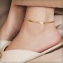 1pc Simply & Luxury Style Golden Flat Chain With Lobster Clasp Anklet Fashion Temperament Accessory For Daily Wear & Party