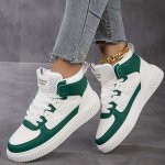 Women's Colorblock Casual Sneakers Lace Up Platform Soft Sole Skate Shoes High-top Versatile Sporty Trainers