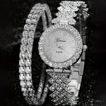 3 Pcs Round Rhinestone Quartz Watch Alloy Strap Alloy Pointer Alloy Case And Rhinestone Bracelet Jewelry For Women