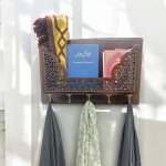 Wall Mounted Book Holder With 5 Hooks Brown