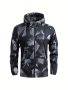 Men's Camouflage Splicing Letters Print Long Sleeve Hooded Windbreaker Jacket - Multi-pocket Zipper Workwear Coat Trendy Gift