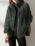Drawstring Teddy Coat Casual Zip Up Long Sleeve Warm Outerwear Women's Clothing
