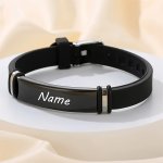 1PC Custom Engraving Id Bracelet For Men Personalized Silicone Stainless Steel Watch Band Adjustable Bracelets Father's Day Gift