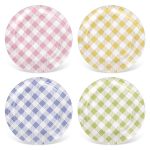 Anydesign 40PCS Gingham Paper Plates Pastel Plaid Disposable Plates 9 Inch Pink Yellow Purple Green Checkered Decorative Tablewa