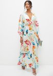 Flutter Sleeve Open Back Maxi Dress - Mint Multi Botanical