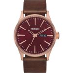 Nixon Sentry Leather Mens Watch - Rose Gold Burgundy Brown