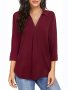 Plus Size Solid 3/4 Sleeve Blouse Casual V Neck Blouse For Spring Women's Plus Sizeclothing