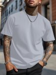 Classic Design Solid Men's Short Sleeve Crew Neck T-Shirt Casual And Comfy Tops For Men Versatile For Summer Daily Leisure Wear