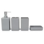 Liuonnam Bathroom Accessories Set 4-PIECE Plastic Gift Set With Toothbrush Holder Toothbrush Cup Soap Dispenser Soap Dish Gray