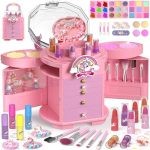Perryhome Kids Makeup Set For Girls 63 Pcs Washable Non-toxic Real Cosmetic Toddler Makeup Kit Unicorn Princess Makeup Birthday