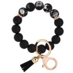 Baosiwa Silicone Beaded Keychain Wristlet Key Ring Bracelet Black Car Key Chain Holder For Women Girls