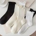 6 Pairs Lettuce Trim Socks Sweet & Comfy Ribbed Mid Tube Socks Women's Stockings & Hosiery