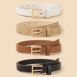 4PCS Square Pin Buckle Belt Classic Pu Leather Solid Color Retro Decoration Simple Casual Jeans Belt