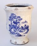 Blue & White Distressed Planter On Foot – 35X27CM