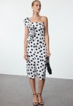 Polka Dot Detailed Woven Chic Evening Dress - Black & White