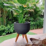 Rustic Round Japi Planter Cache Pot With Stand - Various Colours - Sandstone