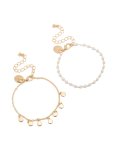 Goldair Gold Discs & Pearl Bracelets 2-PACK