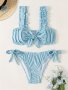 Eyelet Embroidery Plain White 2 Piece Set Bikini Frill Stretchy Knot Cute Swimsuits Women's Swimwear & Clothing