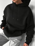 Men's Solid Hoodie With Kangaroo Pocket Casual Drawstring Long Sleeve Hooded Sweatshirt For Outdoor