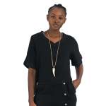 Linen Mix Boxy V-neck Top - Black L xl