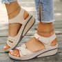 Women's Solid Color Comfort Sandals Soft Sole Platform Ankle Buckle Straps Shoes Low Wedge Slingback Beach Shoes