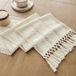 Boho Chic Macrame Crochet Table Runner With Tassels - Polyester Blend Solid Color Rustic Farmhouse Style For Weddings Dining & H