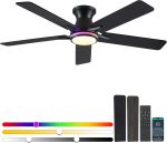 52" Black Wood Smart LED Ceiling Fan App + Remote Dc Motor & Rgb Light