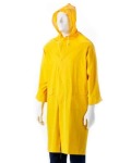 Yellow Rubberized Raincoat Calf Length Hood Zip & Storm Flap